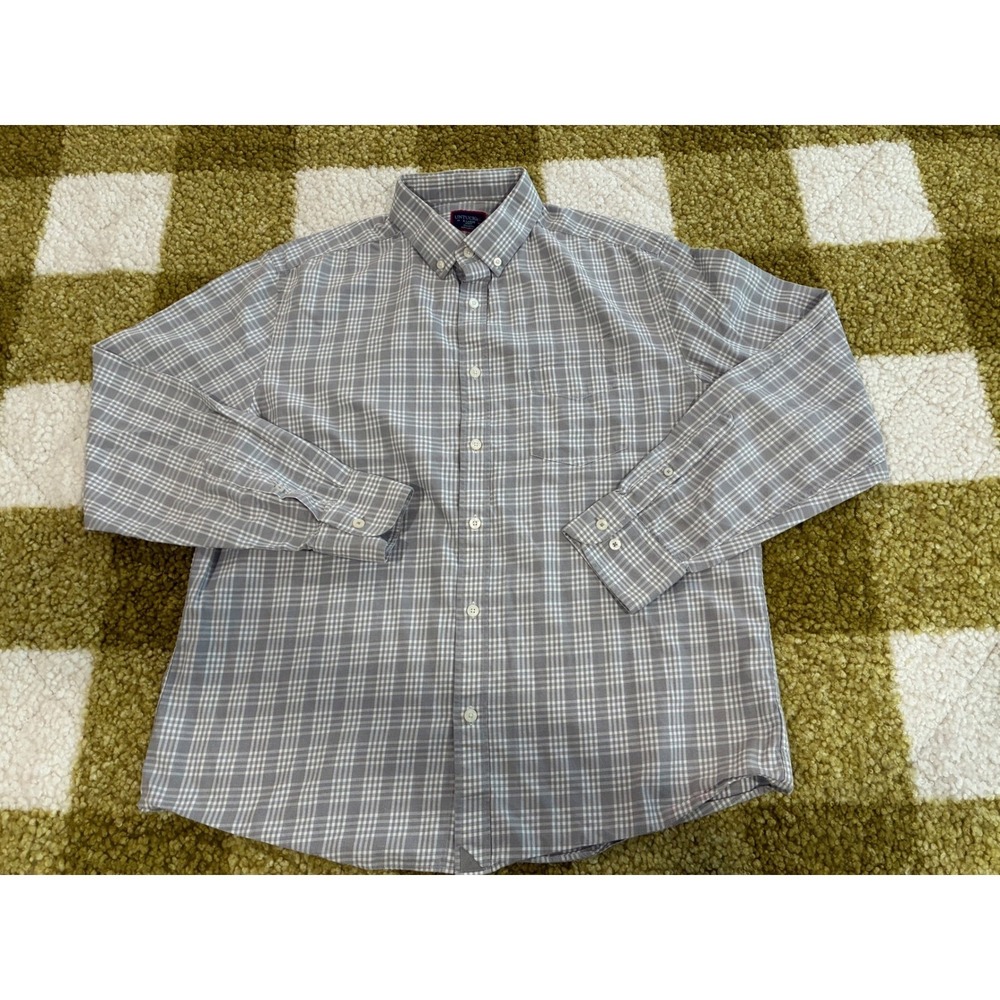 UNTUCKit Mens XL Slim Fit Grey White Plaid Cotton Button Down Shirt Long Sleeve